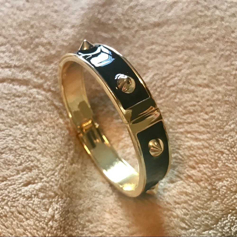 Rock stud spike enamel black bangle bracelet